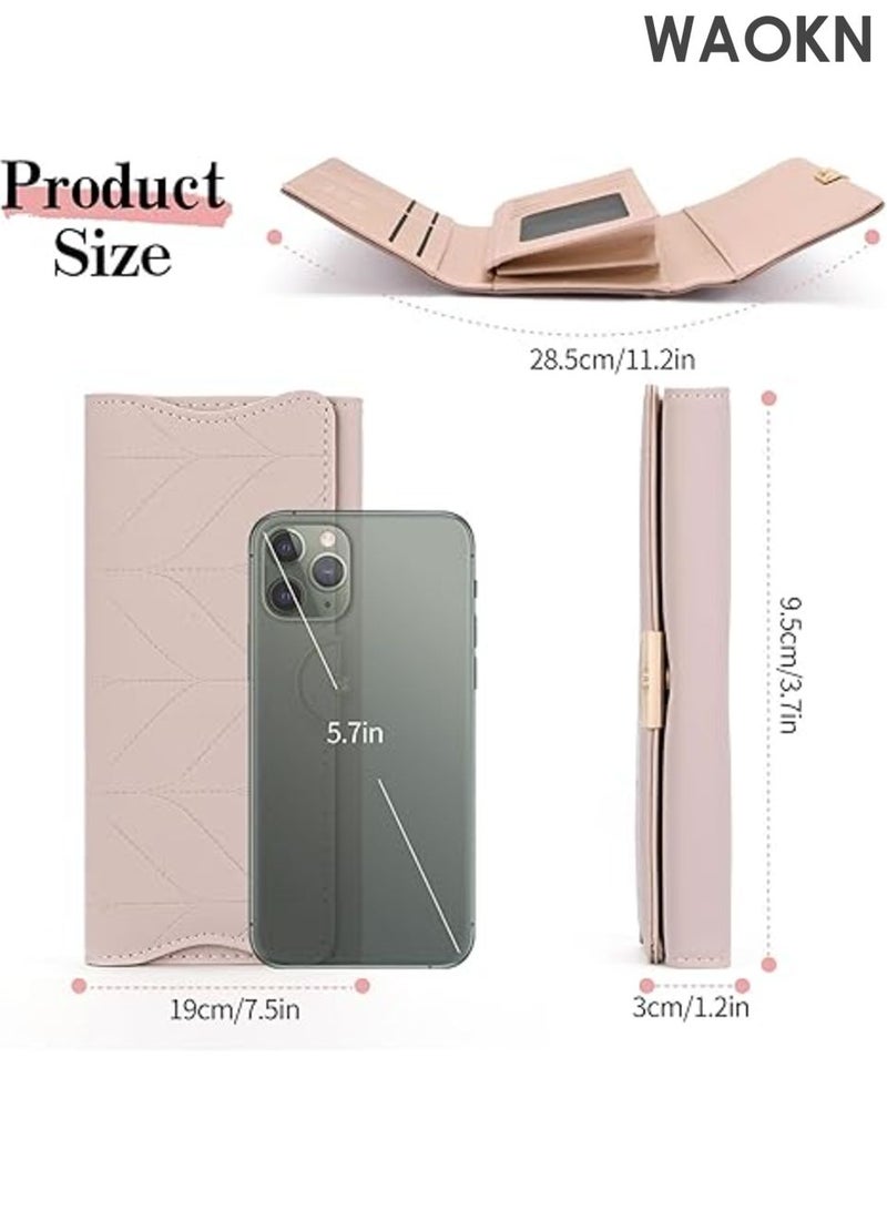 WAOKN Leather Wallet for Women and men , Trifold Women and men wallet , Blocking Wallet Card Holder Purse Clutch with Zipper Coin Pocket , Lightweight and portable, waterproof and stain resistant , Light Pink . - Image 4